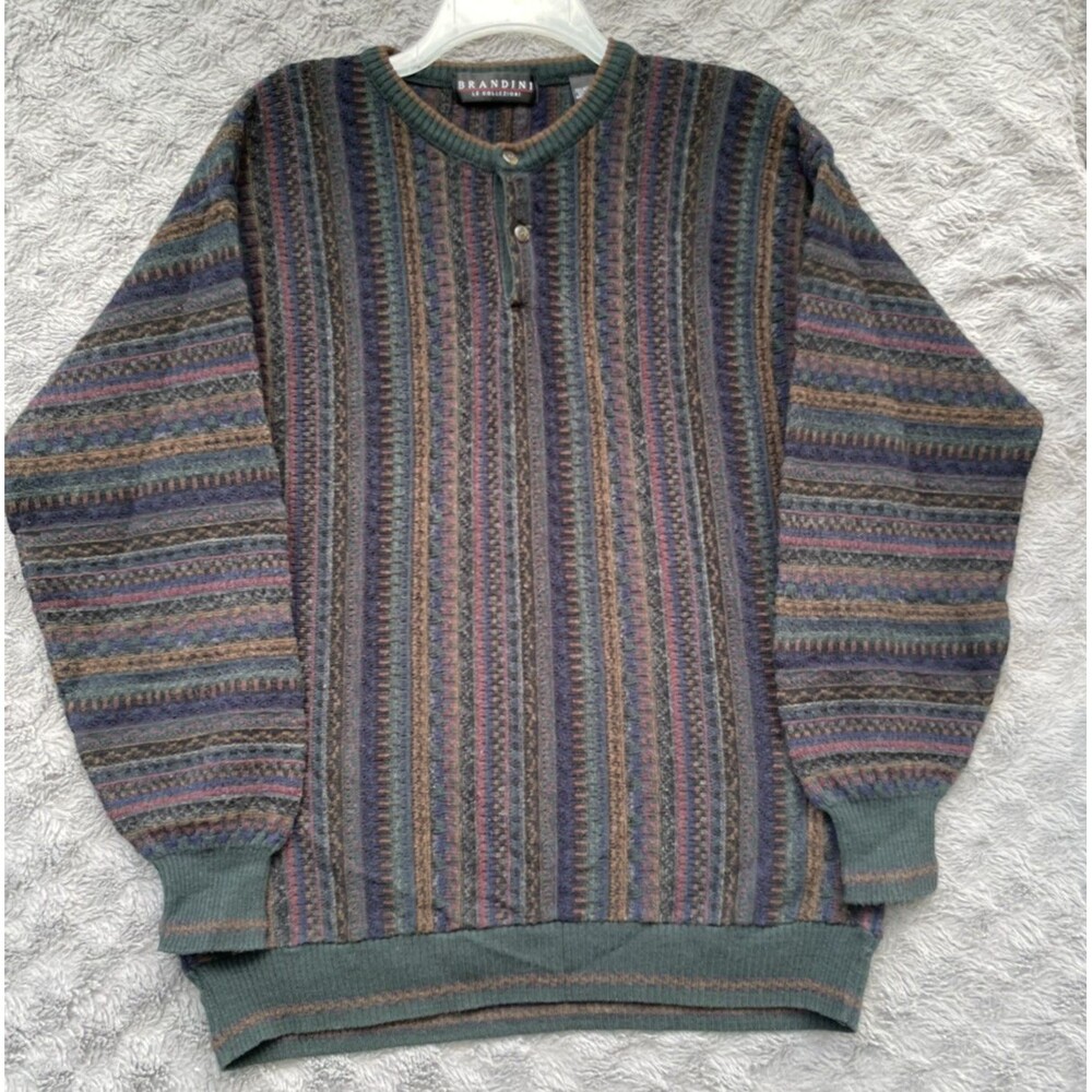 VTG 90s Brandini Wool Blend Sweater Coogi Style Biggie Cosby Y2K Size L